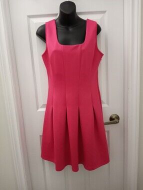 10 Boston Proper Fuchsia Pink Sleeveless Pleated Fit-and-Flare Dress